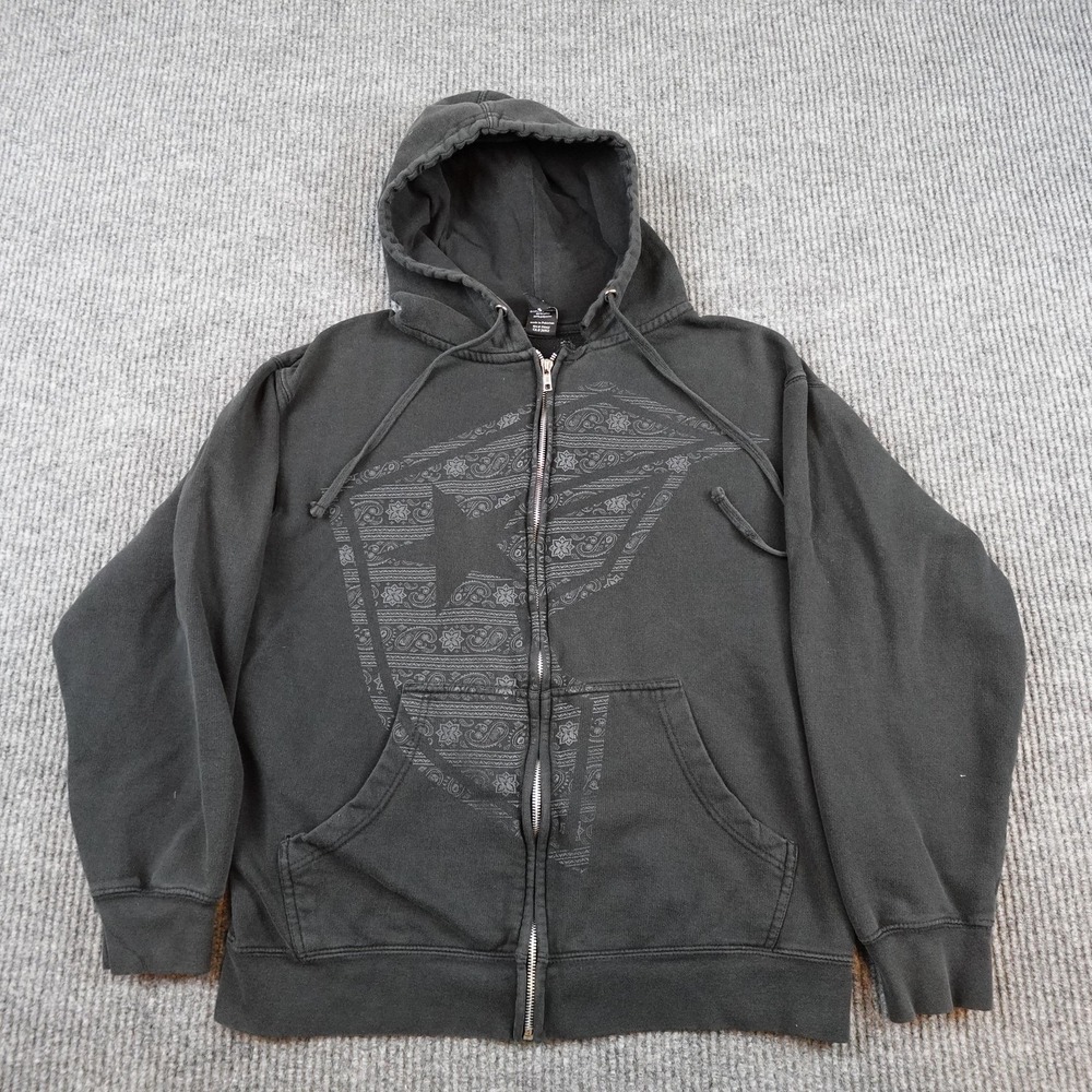Vintage Famous Stars & Straps Hoodie Mens Medium Black Full Zip Fleece Logo